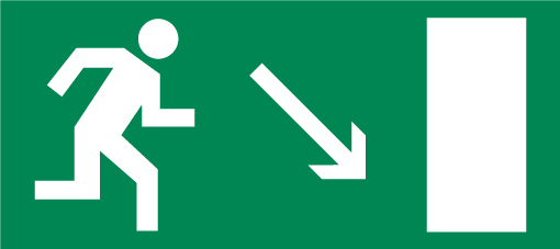 Е 07 (Направление к эвакуационному выходу направо вниз)