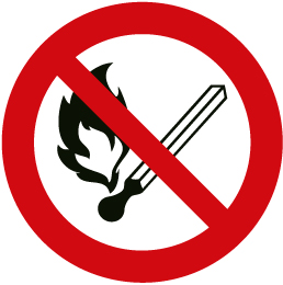 P 02 (Запрещается пользоваться открытым огнем и курить)